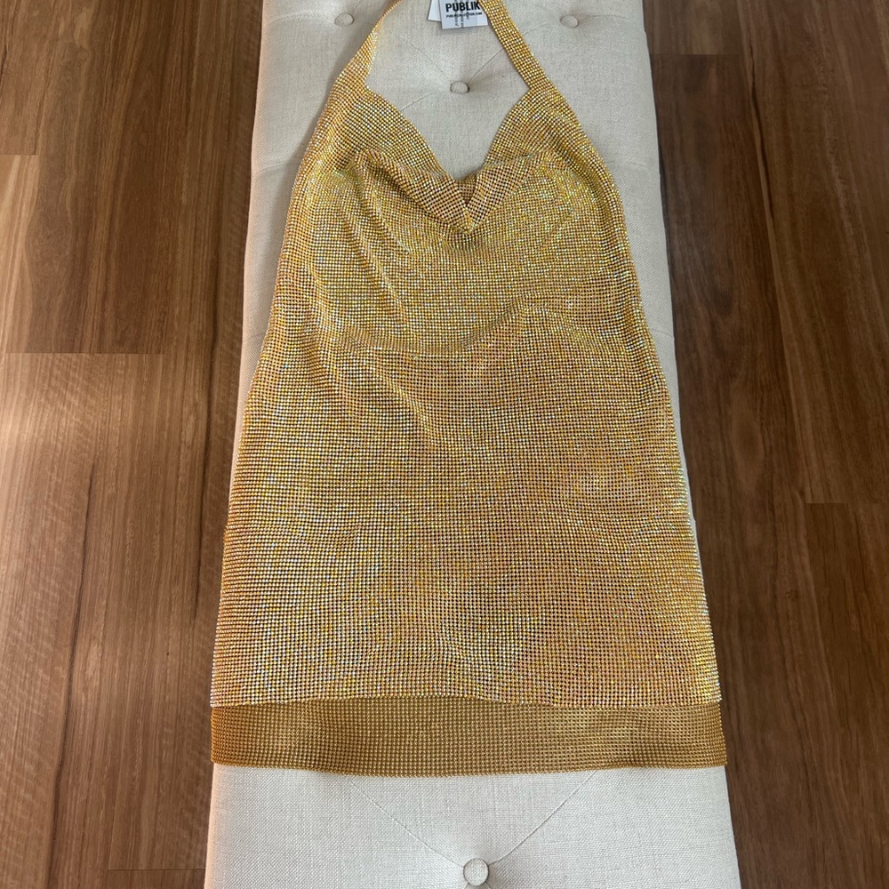 Gold Halter Neck Dress metal, mesh